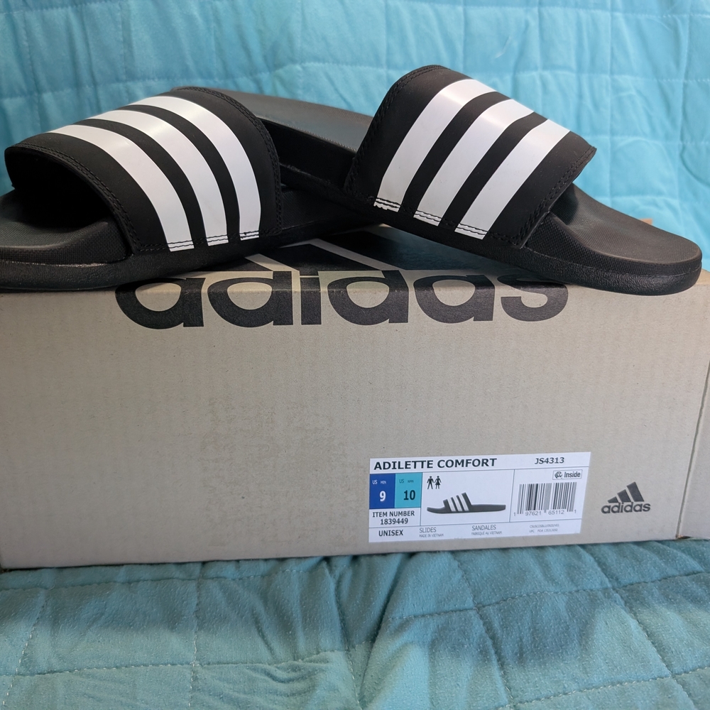 Adidas Adilette Comfort Black & White Slide Sandals